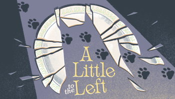 A Little to the Left key art showing a broken plate in the shape of a cat profile and muddy paw prints.